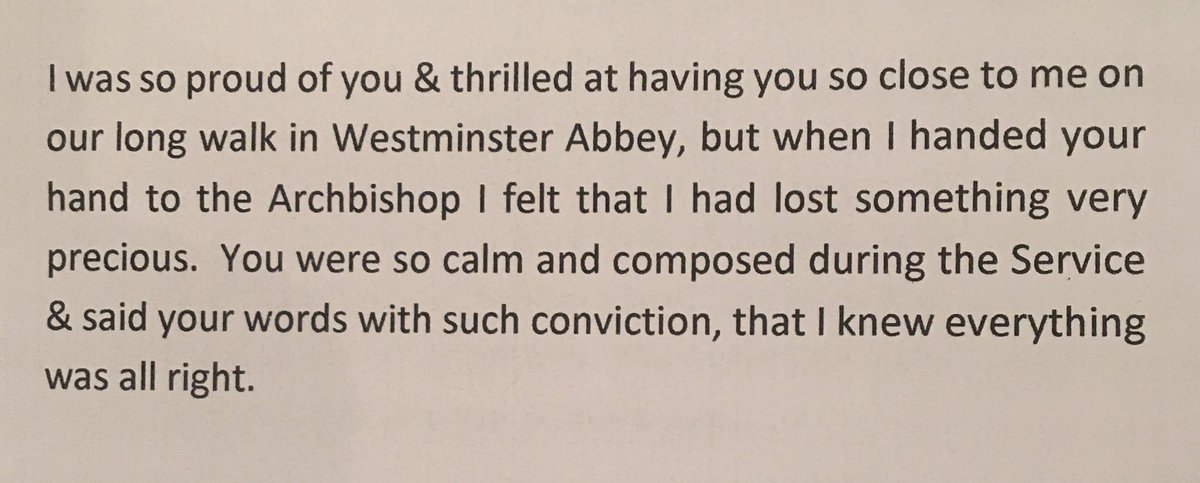 This is what I was sharing on @BBCBreakfast - the letter King George VI wrote to his daughter Princess Elizabeth after her wedding at Westminster Abbey in 1947 … I find it very touching & apt today: we have lost something very precious, too, yet everything will be all right.