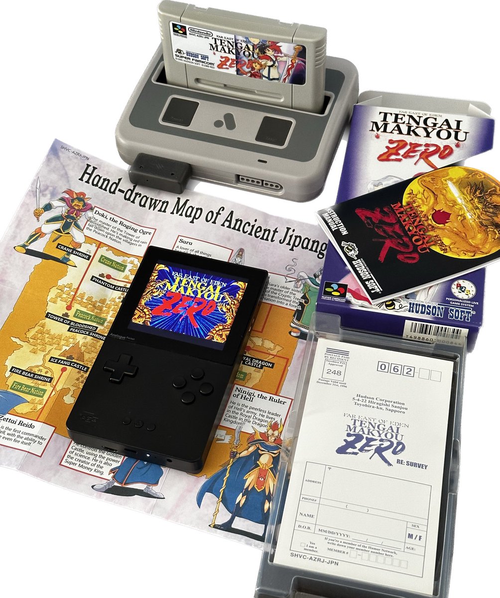 alexcom__'s tweet photo. @RetroTranslator It’s been almost 5 years since you and your team finished the translation of Tengai Makyou Zero: Far East of Eden. Now it will also work on the #Analogue #Pocket   #SHVC #SFC https://t.co/7Xv7WMX7Nn