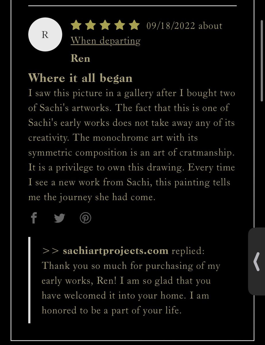 #Art Reviews

#originalartwork 
🖼When departing🖼
Artwork review written by  Sachi Art Owner
👇👇👇👇👇👇
@  Ren

Thank you so much Ren🥰
I am happy that you have acquired my early works👩‍🎨❣️

https://t.co/1U8acyQf4D 