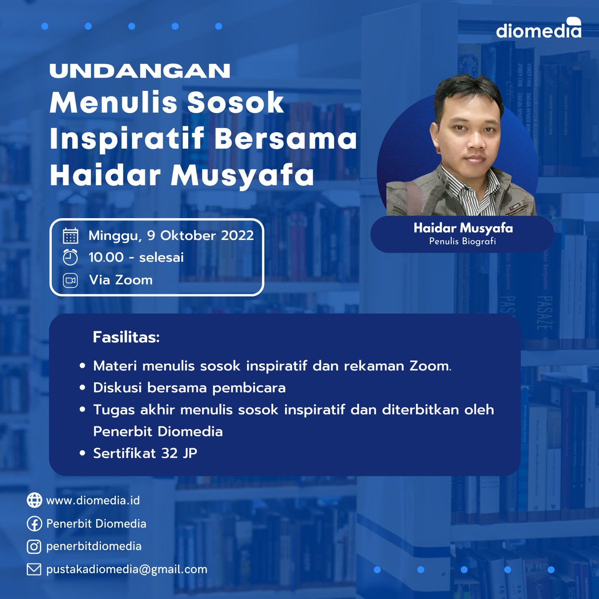 dio_media's tweet photo. Saatnya menulis sosok inspiratif bersama Haidar Musyafa https://t.co/l9AXuxu906