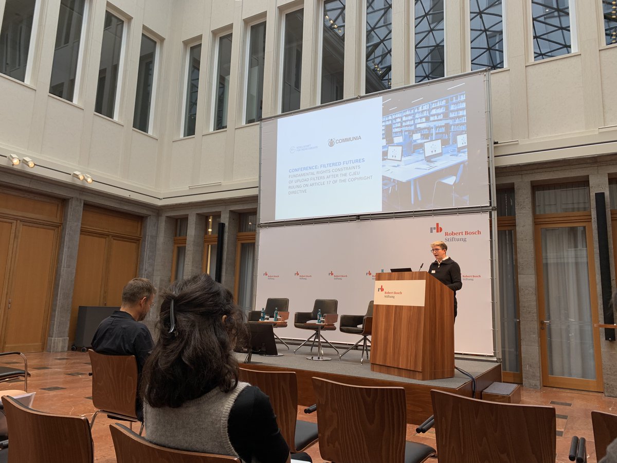 communia_eu's tweet photo. "We saw that academics &amp; CSOs can have a strong impact on policy outcomes. That’s why we are here today at #FilteredFutures: to start a debate on the CJEU decision on #Article17". @Senficon opening remarks https://t.co/Mj2Kx0Kbc5