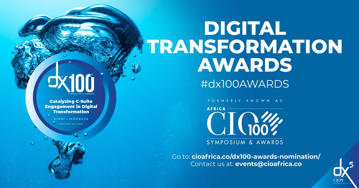 dx5ve's tweet photo. The annual Africa Digital Transformation Awards (Formerly CIO100 Awards) is back for the 14th year &amp; it's bigger &amp; better. We'll recognise people &amp; organisations delivering value through IT in Africa.
Apply/Nominate: https://t.co/31Qw8JsnYM
23-26 Nov
#dx100Awards #CIO100Awards https://t.co/N7YvJ9dtq0