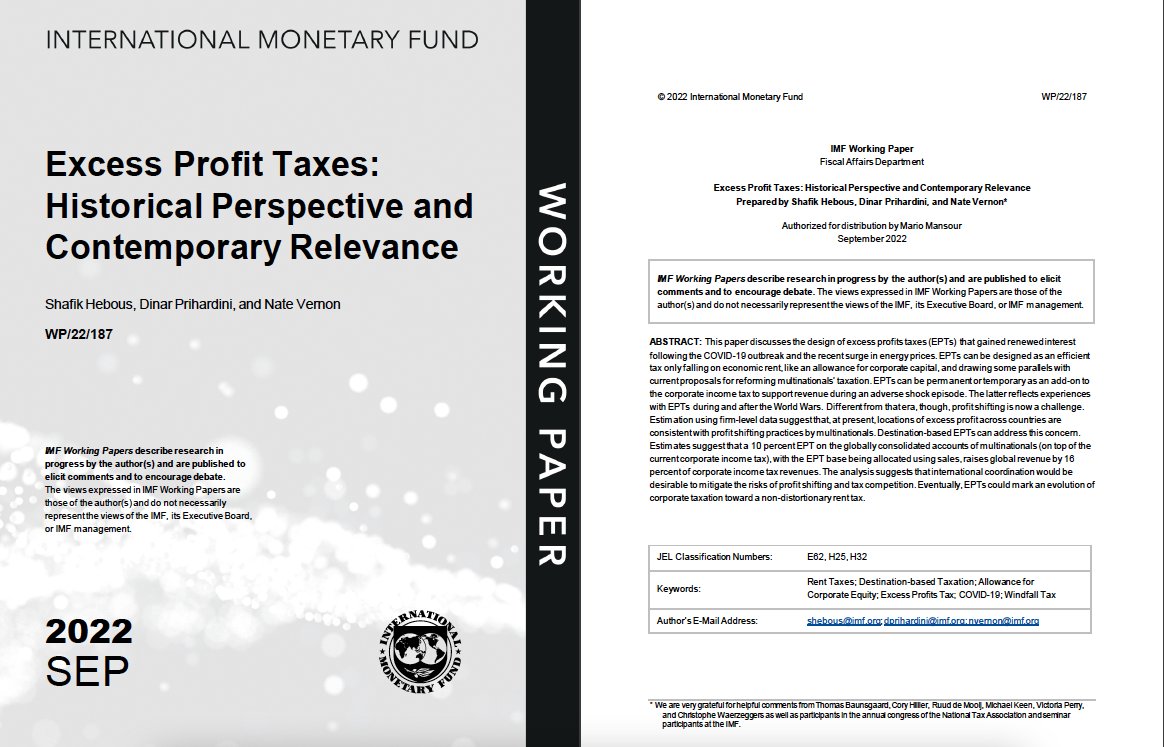 Very insightful #IMF working paper by Hebous et al. on excess profit taxes & profit shifting 👇

Link: imf.org/en/Publication…

#ExcessProfits #SuperProfits #WindfallTax #TaxAvoidance #TaxTwitter #Multinationals #MNEs #ProfitShifting