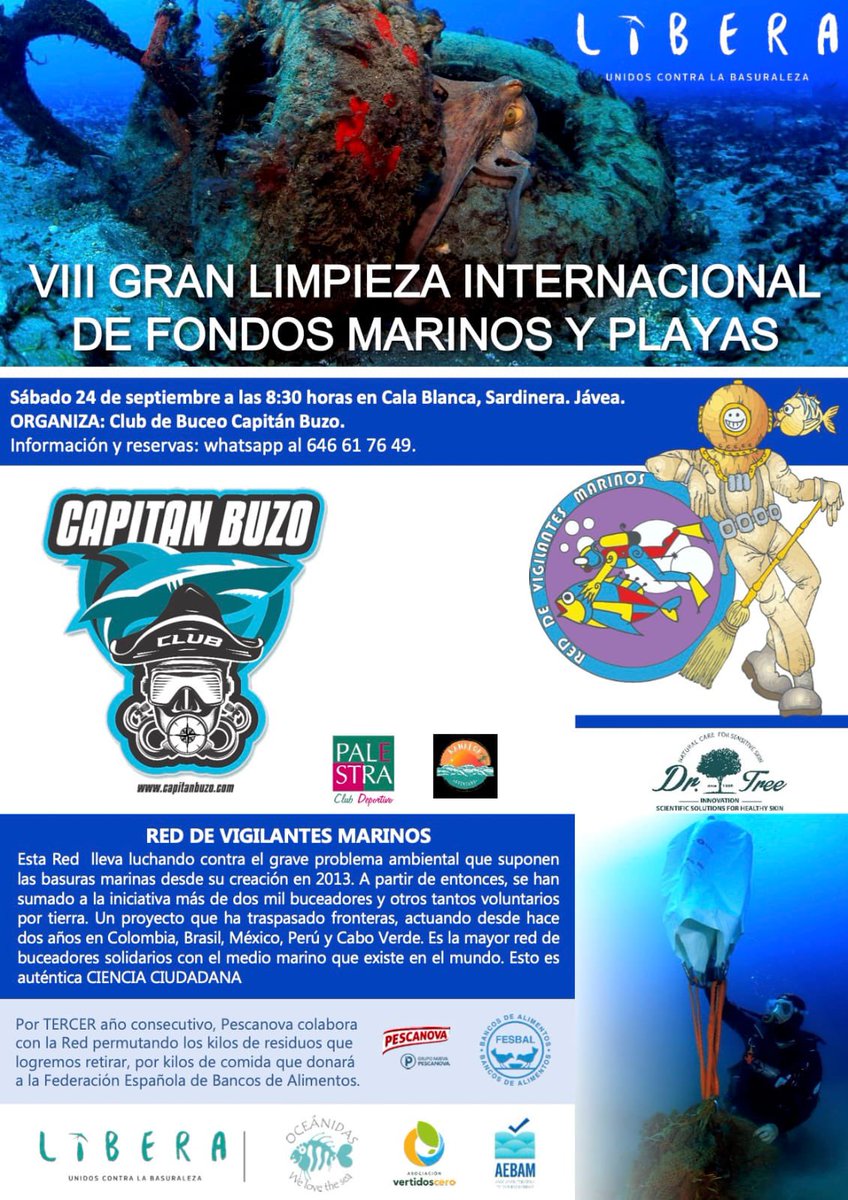 PalestraRivas's tweet photo. SÁBADO 24 SEPTIEMBRE: VIII GRAN LIMPIEZA INTERNACIONAL DE FONDOS MARINOS Y PLAYAS

Quieres ayudar a Capitan-Buzo y poner tu granito de arena para limpiar las playas y el fondo marino? 

Infórmate y reserva tu plaza 👇👇👇 https://t.co/fDVg6ZyB2v