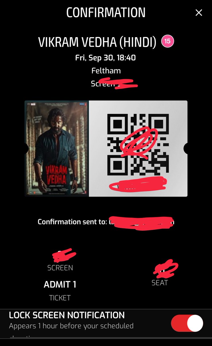 Booked my 2nd Ticket back to back show for #VikramVedha on 30 Sep 🔥🔥🔥 #Cineworld #Feltham #London VIKRAM VEDHA ARRIVING 30SEP