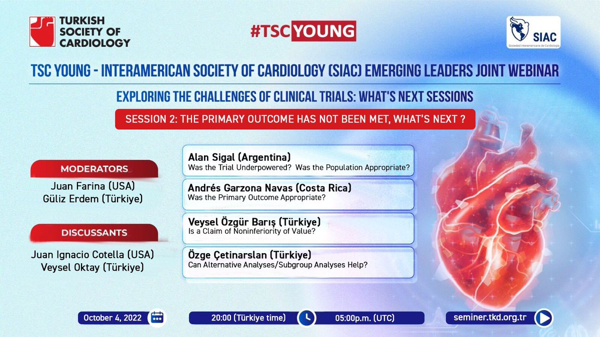 Our next webinar in collab w/ @SIAC_cardio EL Group In this session we ll discuss what is next if primary result of an RCT is negative. Join us on 4th of Oct at 20 pm (IST time) DM me for password @adribaran @gonzaeperez @EzequielZaidel @AlperKarakus_MD @veyselozgurbar1