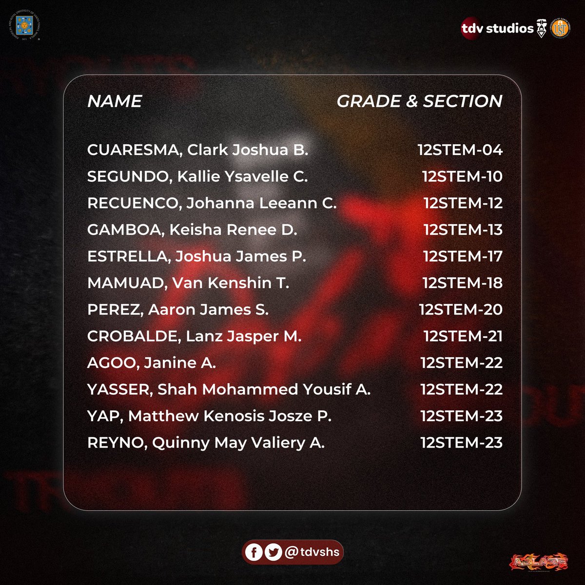 tdvshs's tweet image. Typography by Ma. Andrea German and Jaycee Padilla

#SetTheMotion
#HowToGetIntoDebate
#AreYouReadyForIt
#UnleashAndAblaze
#AlightWithSeniorHigh
#AblazingTheNextLevel