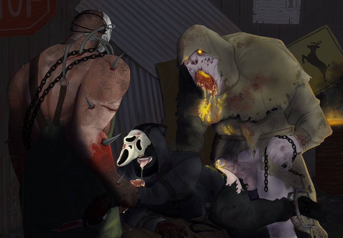 RattyCockroach's tweet image. CW: piercing injury, blood, knife, trypophobia
Trapper x Ghostface x Blight 🎃🎃
.
.
#dbd #DeadbyDaylgiht #DeadbyDaylight #thetrapper #ghostfacefanart #Ghostface #theblight #horror