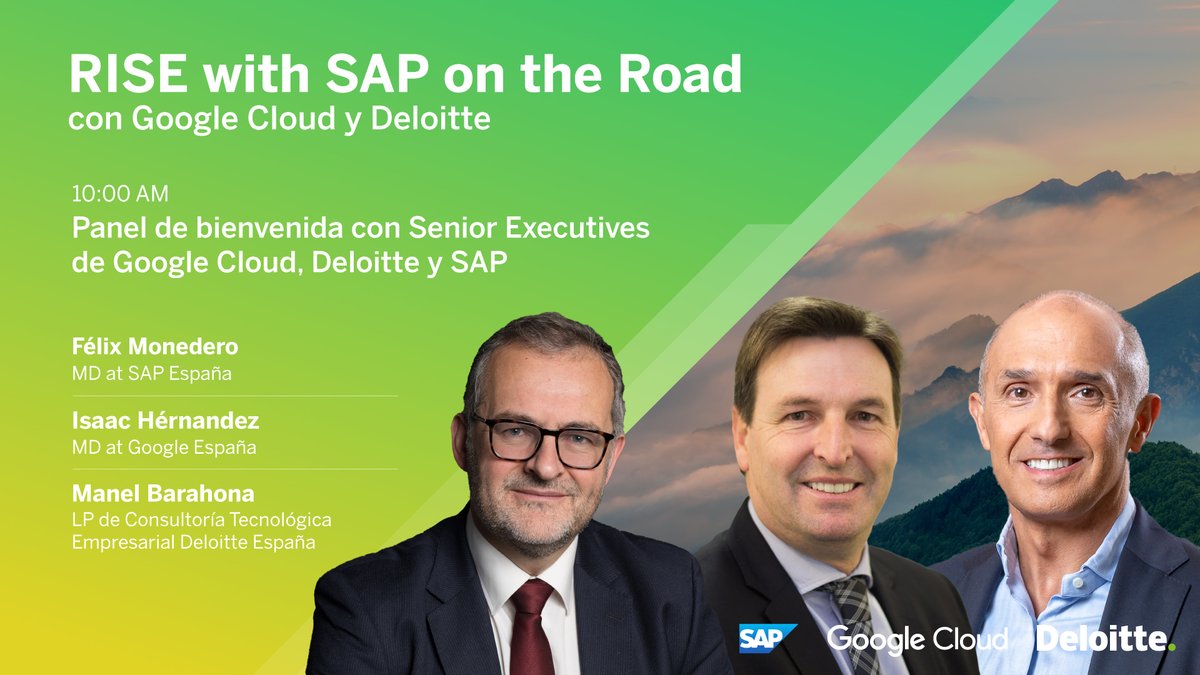mjmenen's tweet photo. Te invitamos al evento físico RISE with SAP on the Road el 21/09 en el Espacio Bertelsmann (C/O’Donnell 10, Madrid). Hablaremos de cómo la productividad, flexibilidad y la accesibilidad son posibles y sostenibles gracias a SAP, Google Cloud y Deloitte. https://t.co/1iTcTbpwca https://t.co/XO1ly6dAMk