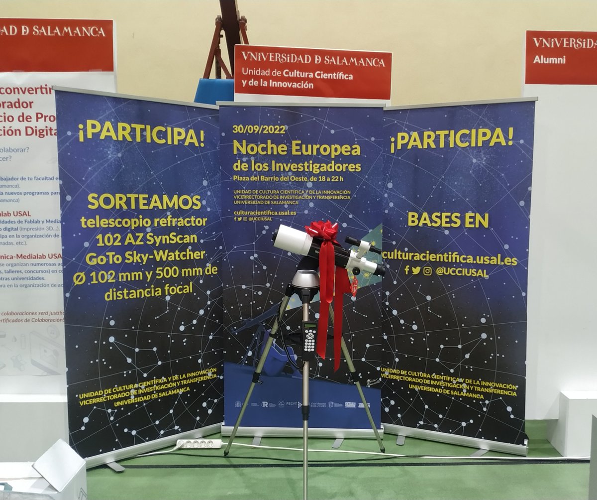 UCCiUSAL's tweet photo. 📢 ¡SORTEO!
 
Sorteamos 1 telescopio para celebrar la llegada de la Noche Europea de los Investigadores a Salamanca. Para participar:

👉 Sigue a @UCCiUSAL
❤️ Like al post
🔄 RT al post

Finaliza el 30/09 a las 23:59
Bases: https://t.co/uotygHRx4N
¡Mucha suerte! 🍀 https://t.co/5r5oLQPDo8