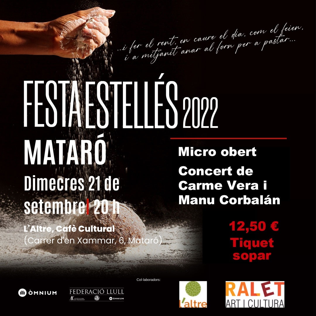 laltrecafe's tweet photo. Dimecres 20h #FestaEstellés2022 organitzada per @omniummaresme Microobert+Sopar+Concert! @RaletArtCultura https://t.co/hKowYGRejh https://t.co/qymobJ42oP