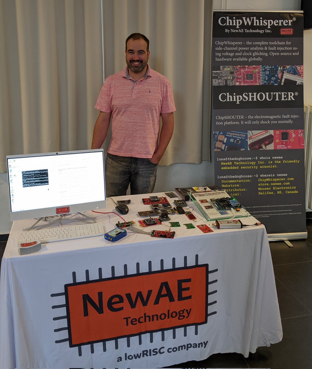 newaetech's tweet photo. We're so excited to be back at #CHES2022 in person, what a reunion! We have the #PicoEMP, #ChipWhisperer-Husky and the Hardware Hacking Handbook to give away over the three days, come to the booth to say hi put your name in! https://t.co/LnNS0gy0IE