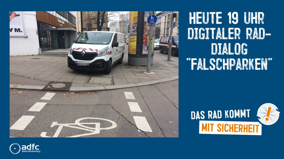 Heute wird über gefährliches Falschparken diskutiert!
👉Kein Falschparken – mehr Sicherheit für alle!
Montag, 19. September 19-20:30 Uhr
Link zum Youtube-Livestream:  
youtube.com/watch?v=zRwm7h…
#DasRadKommtMitSicherheit