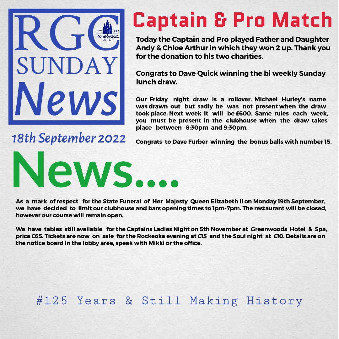 Romfordgolfclub's tweet photo. RGC Sunday news #rgc #sundayaddress #captainsspeech #tradition #125yearsandstillmakinghistory https://t.co/JpQjAmuyg5