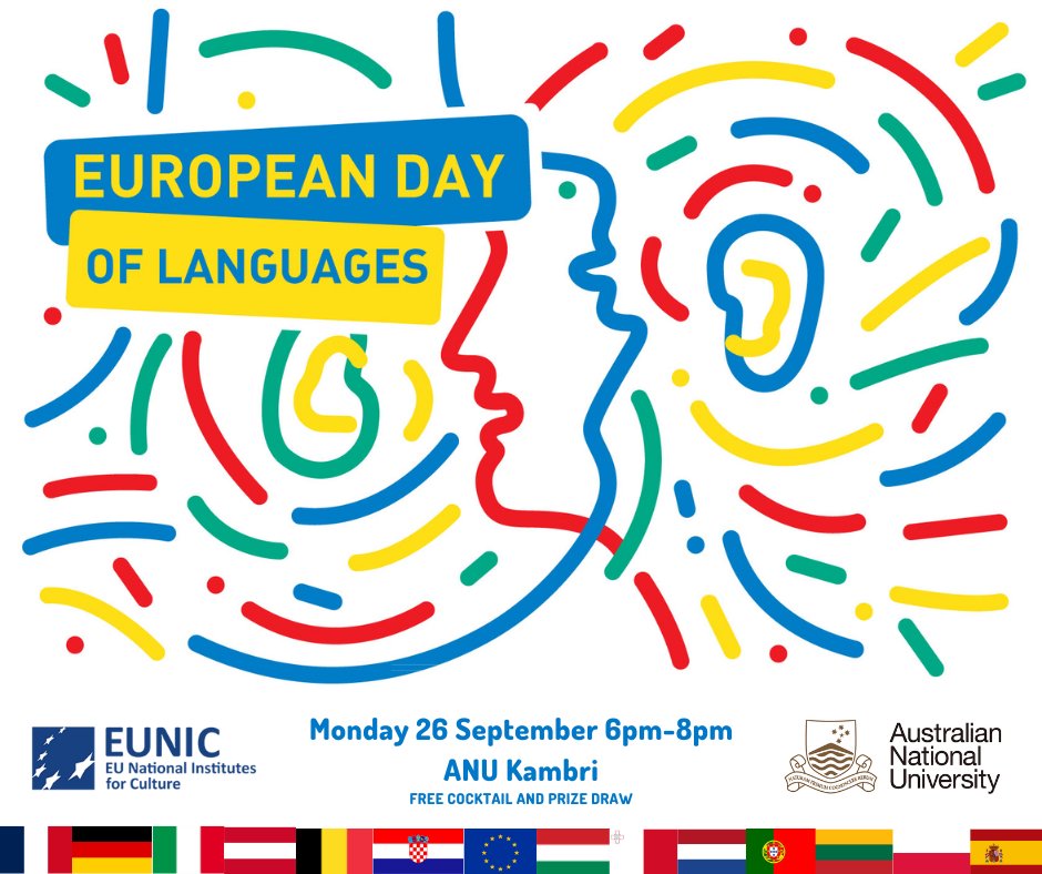 Come &amp; celebrate the #EuropeanDayOfLanguages! Mon 26th 6-8pm, top floor of Marie Reay Teaching building. Evening will include screening of video feat. <a href="/ourANU/">ourANU</a> language students, food &amp; drinks, &amp; prize draw. Free event but limited spaces, register here: eventbrite.com.au/e/european-day…