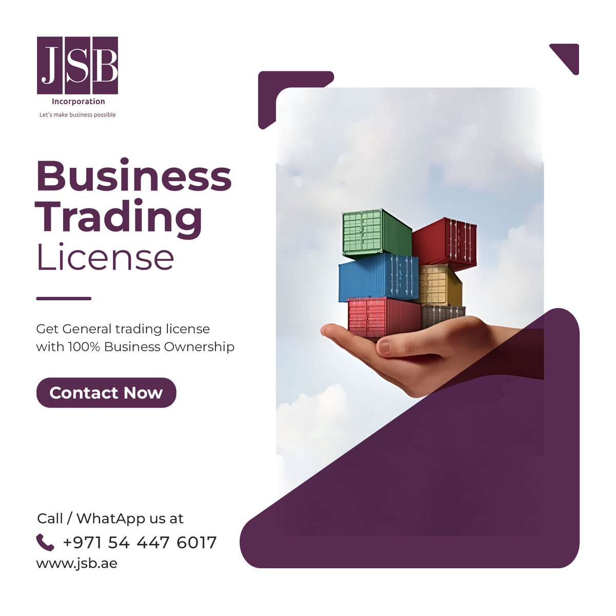 JSB_incdxb's tweet photo. JSB Incorporation offers you to get business trade license without any Hussle.
To know more visit us at https://t.co/tWNE6GDhhg
or contact us at +971 54 447 6017 (call / WhatsApp)
#JSBIncorporation #BusinessLicense #TradeLicense #Trading #Business #License #TradingLicense
#JSB https://t.co/AyPkKMvztZ