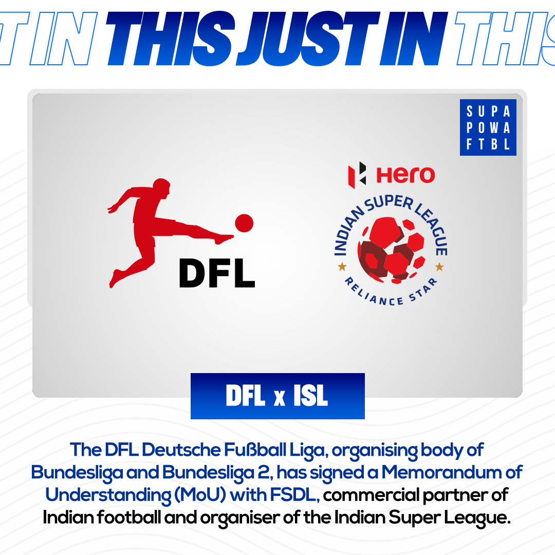 SuperpowerFb's tweet photo. JUST IN 🚨
Deutsche Fußball Liga and Football sports development limited have signed an MoU to implement best practices in football 🤩
How do you rate this collaboration? 🤨
#IndianFootball #Football #HISL #LetsFootball #Bundesliga #DFL #FSDL https://t.co/mIOKolLAF9