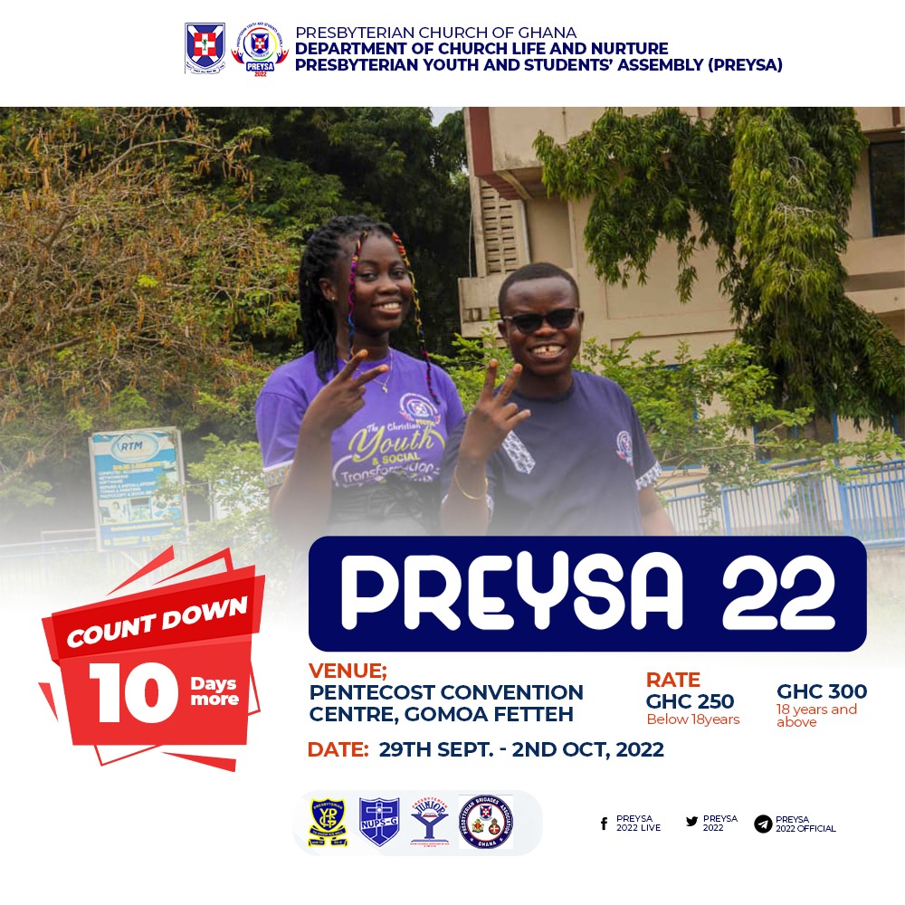 W_PresbyteryYpg's tweet image. 1️⃣0️⃣ *DAYS MORE* 
As the day goes by, the zeal and passion becomes very high and higher. Wait not to say "Had I known". Join the train to PREYSA grounds as soon as possible. 
#PREYSA2022
#InspiredToTransform