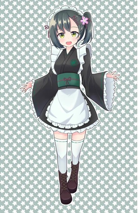 イメージカラー:萌葱色モチーフ妖怪:獏アイドルコンセプトカフェの店員さんらしいですよ #月イチ_イラスト2209 