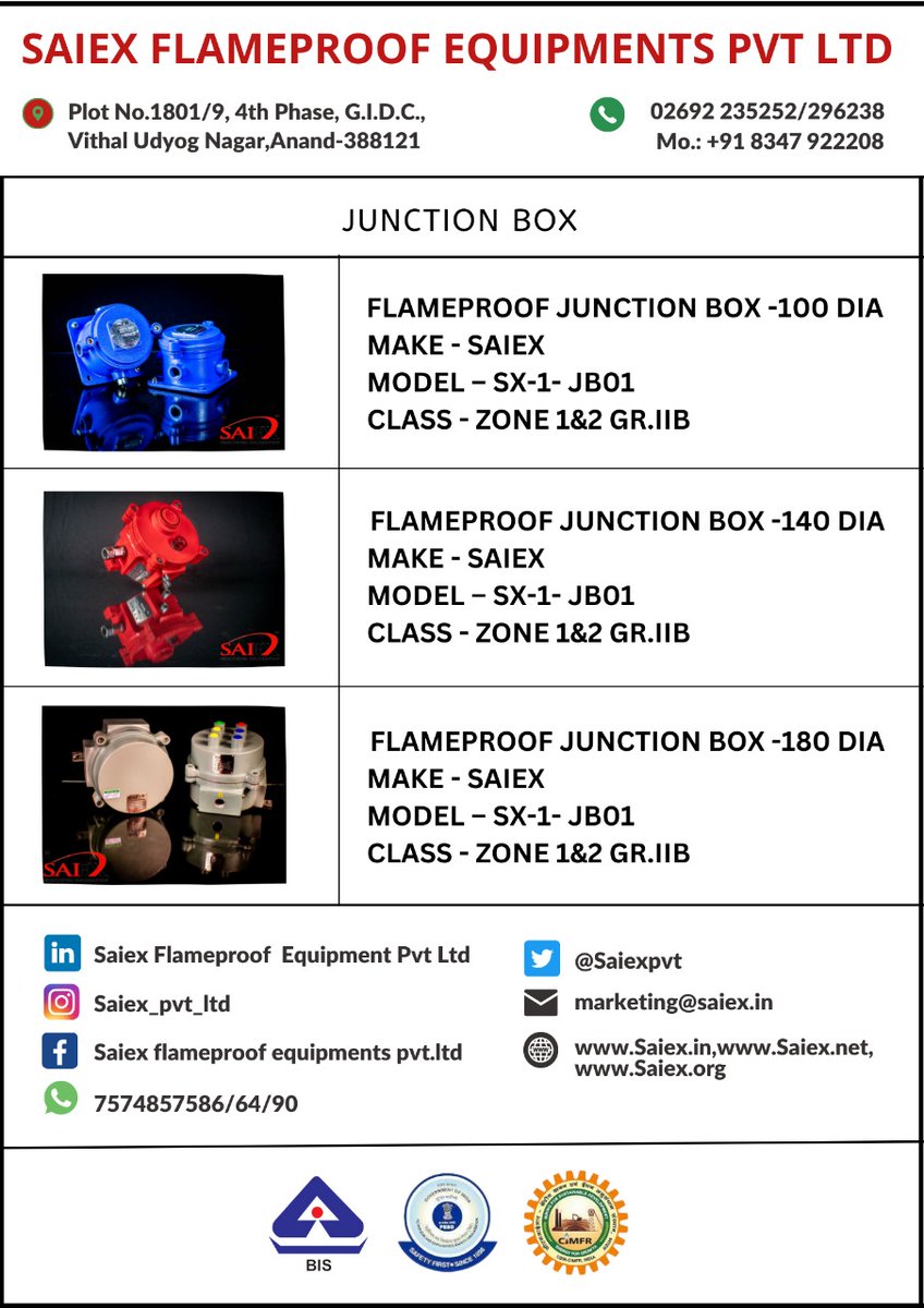 SaiexPvt's tweet image. Flameproof Junction box
#flameproofenclosure #flameproof #flameprooflight #flameprooflighting #manpower #bpcl #ongc #hazardous #saftyfirst #explosionproof #chemicalindustry #pharmaindustry #oilandgasindustry #gem #manufacturing #quality #industrialdesign