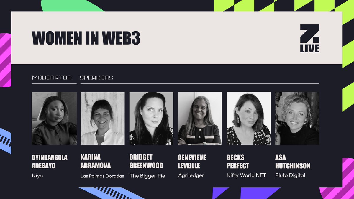 Zebu_live's tweet photo. Introducing our panel: #womeninweb3  🙌

Our wonderful panellists are @thekarina_a, @Bridget_TBP, @mgleveille, @niftyworld &amp; @AsaHutchinson.

Moderated by @oyinadebayo_!

We at Zebu Live can't stress enough how many more panels like this we want❤️ https://t.co/fL38ToZwss