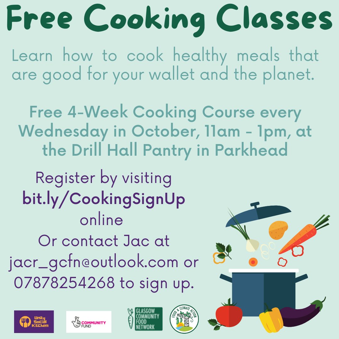 As part of our Food & Climate Action Project with @GCFNetwork we have partnered up with @unityen to run a 4-week free cooking class at @DrillHallPantry throughout October. 🥕👩‍🍳🍴 Sign up here: bit.ly/CookingSignUp