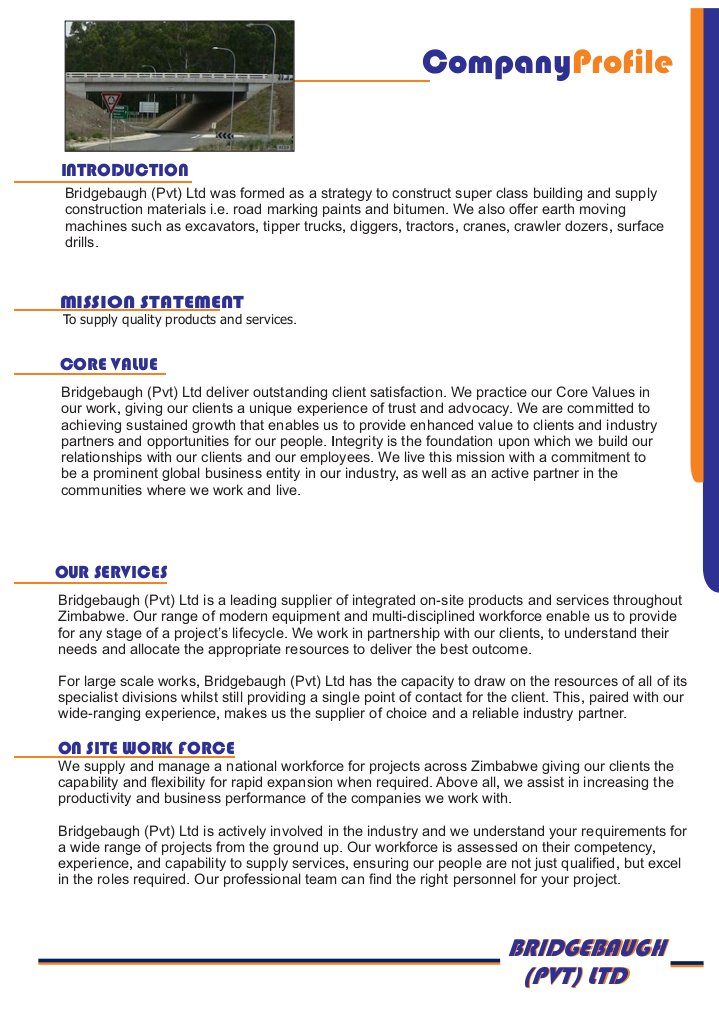 bridgebaugh's tweet image. Our Company Profile