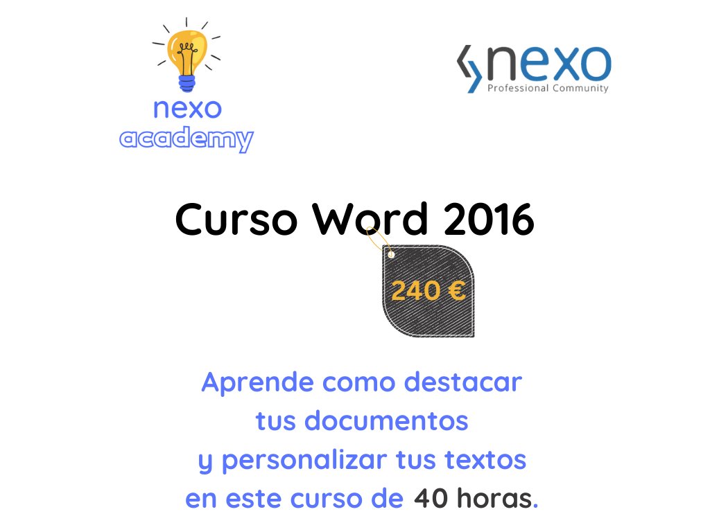 NexoCommunity's tweet photo. Si #aprender #Word es algo que tenias pensado desde hace mucho, tenemos un pack de #cursos muy interesantes para ti. Haz clic y te contamos más: https://t.co/KU2rjU8Bm1

#nexoacademy #formacion https://t.co/Q2jAzam0Cf