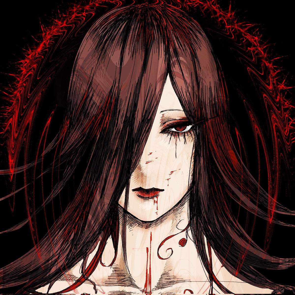 自創作男子イラストフェス01 便乗 ダークでお耽美な雰囲気の長髪の美しい男が好 魔裁さとのイラスト