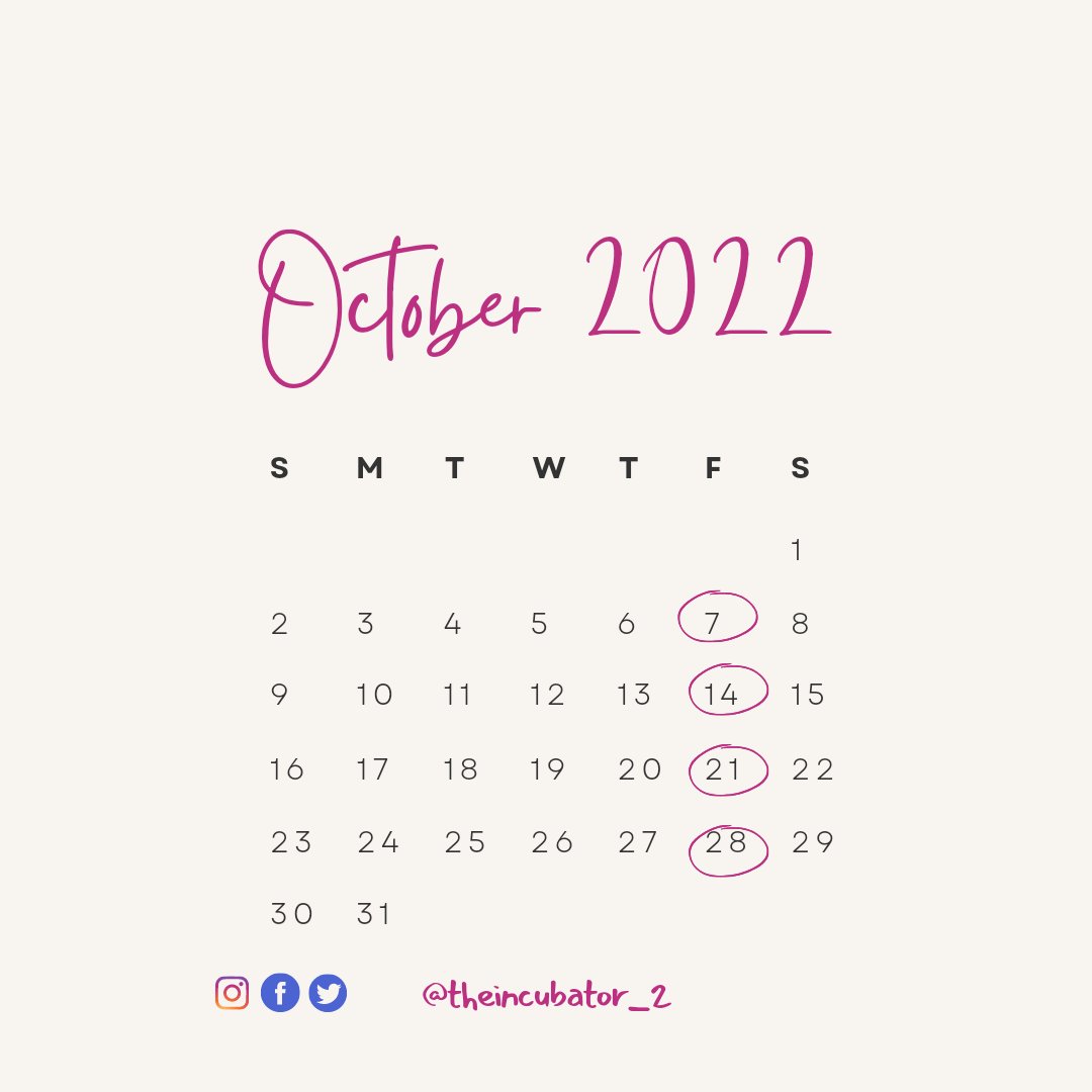 TheIncubator_2's tweet photo. Mark your calendars, The Incubator is coming. All Fridays in the month of October. 

Registration fee: #5,000 or $8. Registration link is in our bio

#theincubator
#incubatinggreatness
#octoberprogram
#october
#virtualprogram
#tech
#crypto
#cybersecurity
#programsinoctober https://t.co/p7MOEh1a9c
