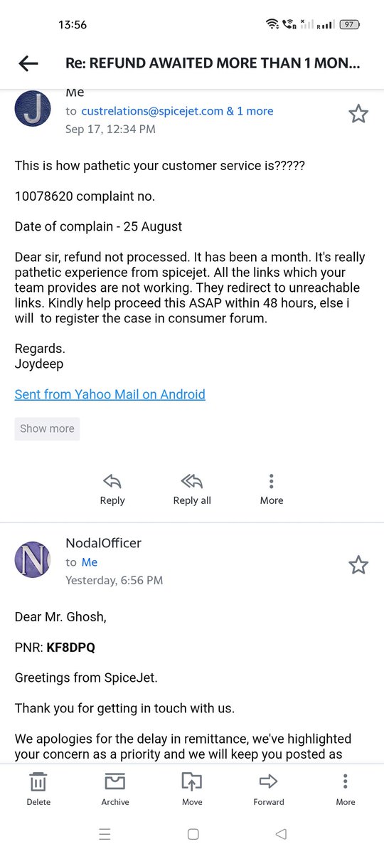flyinghosh5's tweet photo. When will you guys process the refund?? It's been more than a month chasing your customer care and multiple mails @flyspicejet @DGCAIndia there is no response from nodal officer also! https://t.co/AiFrV8Ulqx