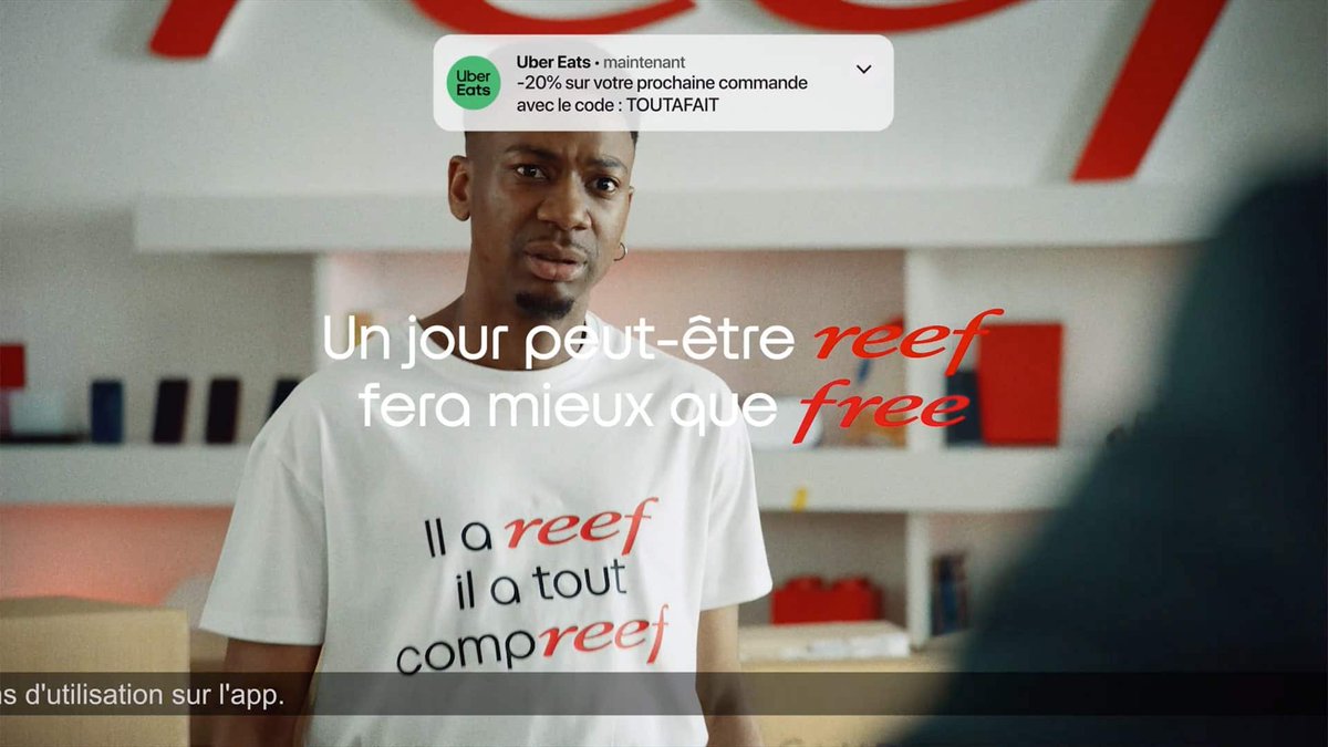 Hier soir sur TF1, Uber Eats s’est incrusté dans 6 publicités à la suite en y intégrant des notifications de son application
 
Plus d’infos : bit.ly/3Sj8zoh