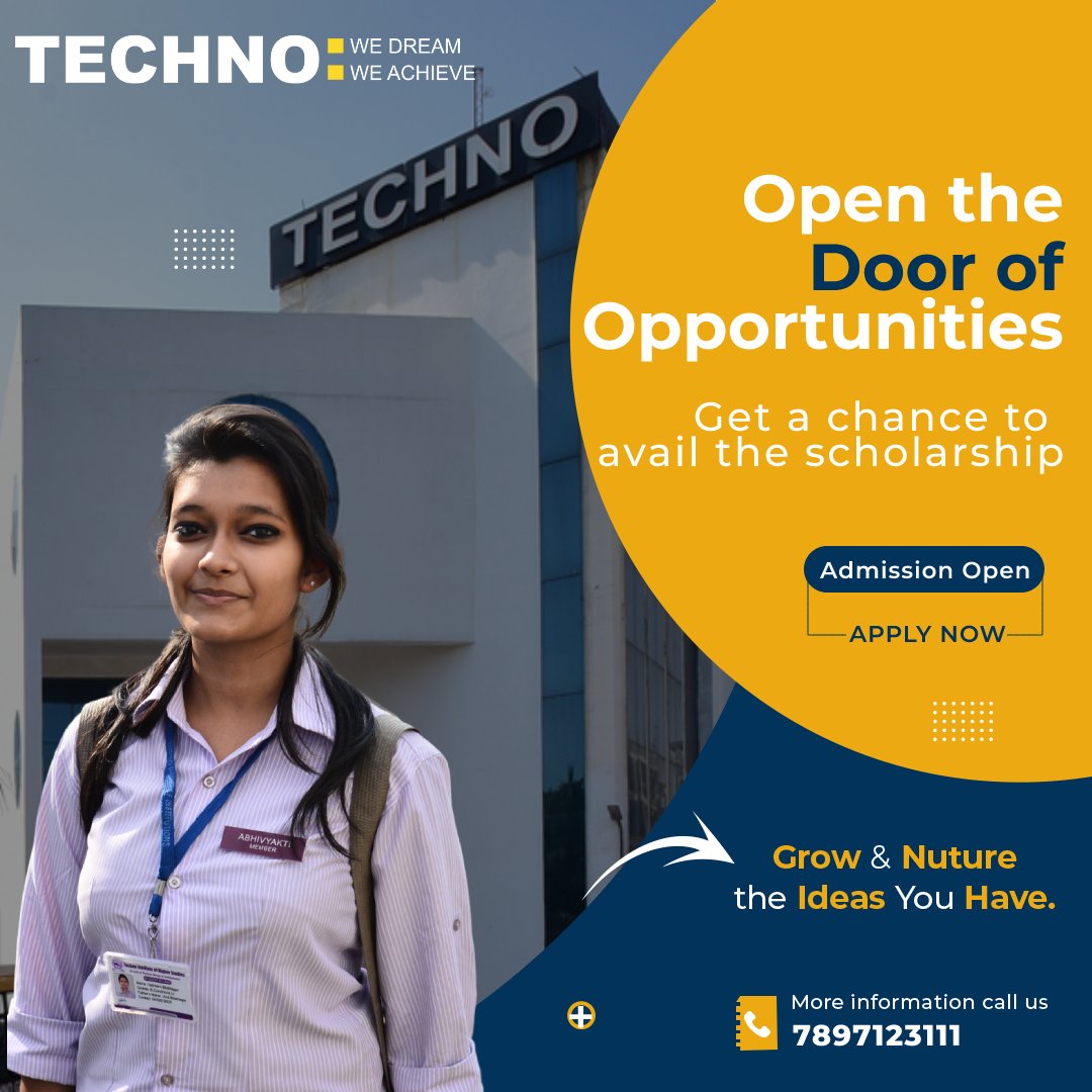 TECHNOGROUP2's tweet photo. A great percentile in 10+2 is your pathway to avail the scholarship; come and join brilliant minds who have already chosen #Techno to empower their global dreams.
So. no wait anymore.
Apply Now: https://t.co/h9ux8yIT3M
or Call: 7897123111
#Techno #TechnoGroup #college https://t.co/otfXVo0HoX