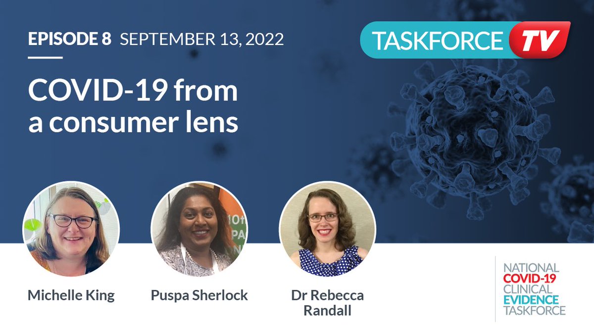 evidence_aus's tweet photo. New episode of TaskforceTV!
Host @Tari_Turner chats with members of our Consumer Panel – @rkrandall, @ShellBot73 &amp; Puspa Sherlock &amp; discuss their lived experience of COVID-19 &amp; the vital collaboration between clinicians &amp; consumers.
 ➡️ https://t.co/WUG8BCDXmX
@CHFofAustralia https://t.co/W6XKoOmsin