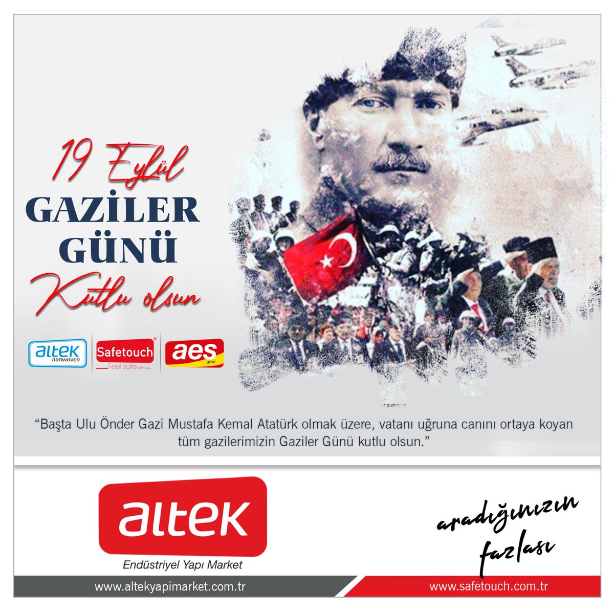 altektr's tweet photo. “Başta Ulu Önder Gazi Mustafa Kemal Atatürk olmak üzere, vatanı uğruna canını ortaya koyan tüm gazilerimizin Gaziler Günü kutlu olsun.”

💧 TÜRKİYE’NİN EN BÜYÜK ENDÜSTRİYEL YAPI MARKETİ

☎️  03223800000

#19eylül #gazilergünü #gaziler #altek
#altekyapimarket #endüstriyel https://t.co/rQhoFAUDXe