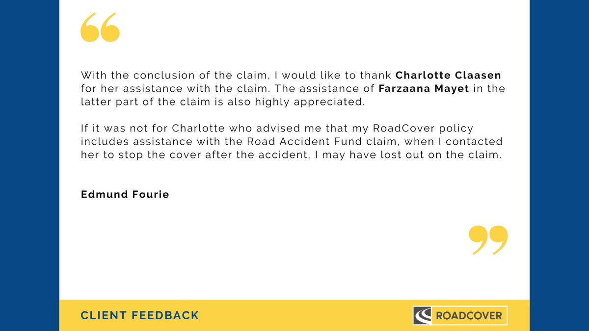 RoadCover's tweet photo. In essence, service is not what you do but rather who you are.

Teamwork makes the dream work! Congratulations to Charlotte Claasen and Farzaana Mayet for their excellent support.

#roadcover #wecare #nofees #road #financialservices #clients #roadaccidentfund #raf #claimsservice https://t.co/UW42HTy6RI