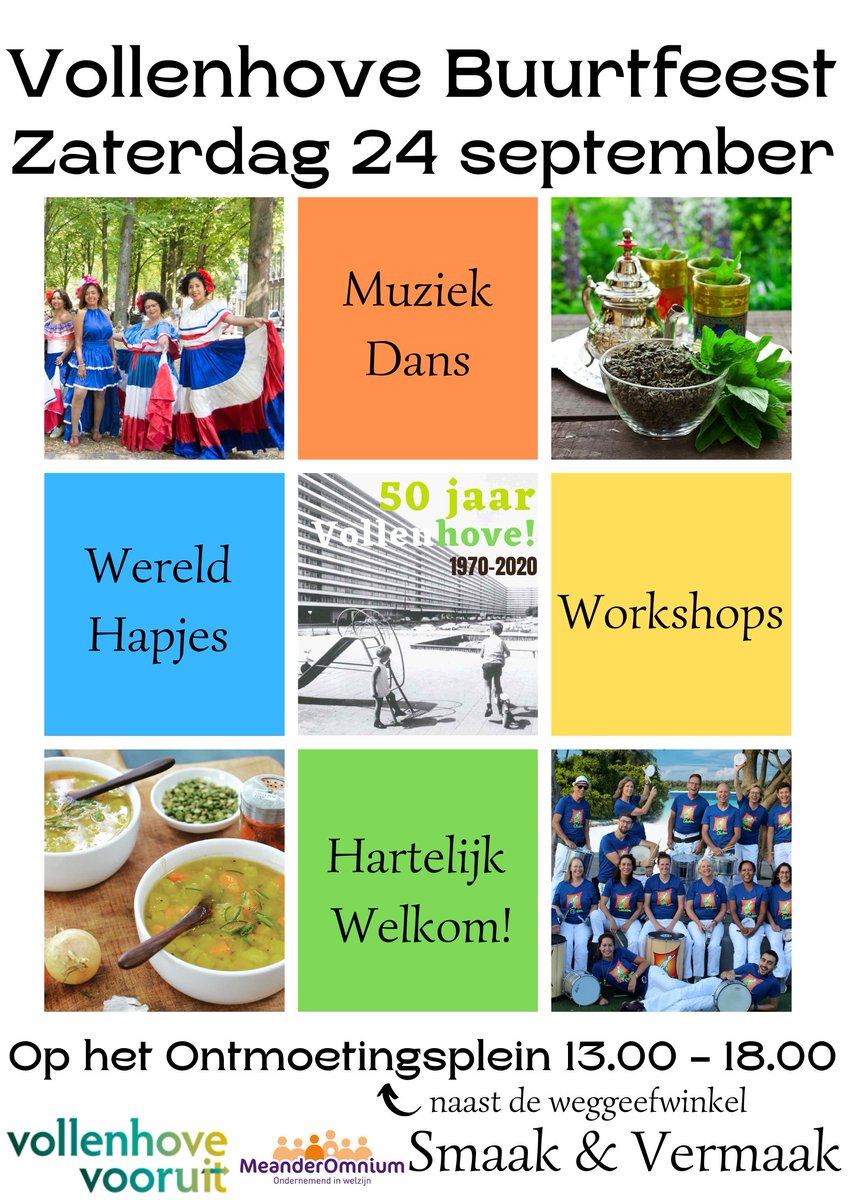 Kom je op zaterdag 24 september ook naar het Smaak &amp; Vermaak buurtfeest? Van 13.00 tot 18.00 is er van alles te doen en te beleven op 't Ontmoetingsplein in Vollenhove (naast de Weggeefwinkel) #zeist #vollenhovevooruit