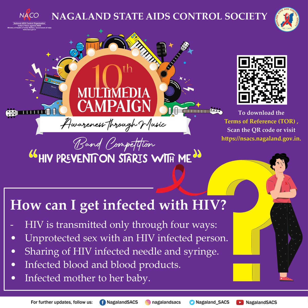 Nagaland_SACS's tweet photo. Know the 4 routes of HIV transmission. '#HIV Prevention Starts With Me'. Participate in the NSACS 10th #MultiMediaCampaign. Download QR/visit https://t.co/Whkd4hoVko.
@NACOINDIA @MyGovNagaland @HealthNagaland @mydhenagaland @mydtenagaland @nbsenagaland @TafmaNagaland https://t.co/WOUzLHtvv1
