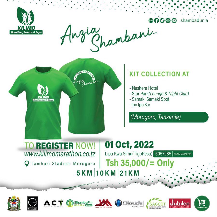 ClaraFundi's tweet photo. Tuendelee kujisajili ili kushiriki โKilimo marathon, Award and Expo 2022โ
Jamuhuri stadium Morogoro kuanzia tarehe 29 Sept- 1 Oct
Tafadhali tumia link ๐๐ฟ
https://t.co/arj9AOVCNG au 0754 222800/ 0766 300777
@shambadunia
#kilimomarathon #shambadunia https://t.co/I2zPJxjRgE
