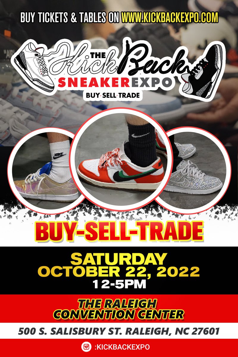 KickBackExpo's tweet image. 🚨👟TAG ALL OF YOUR FRIENDS THAT LOVE SNEAKERS!👟🚨
The Kick Back Sneaker Expo is taking over RALEIGH, Saturday Oct. 22nd at The Raleigh Convention Center!!
Buy, Sell &amp;amp; Trade the hottest Sneakers on the planet!
150+ Vendors and 3000+ Sneakerheads!
kickbackexpo.com