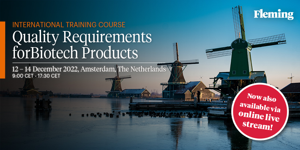 We are proud to introduce #Quality #Requirements For #Biotech #Products #training led by course leaders Robert Zoubek and Dr. Jörg Engelbergs.

Register here:bit.ly/3U46Zs4

#Fleming
