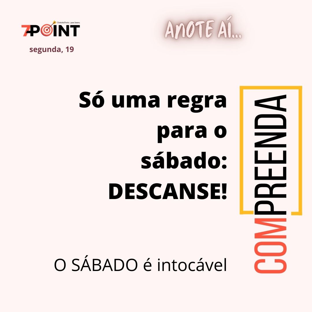 prwalmeida's tweet photo. #7Point | Lição #ParaJovens
#Compreenda:
Não é deitar numa boa cama ou rede e fazer do sono o seu descanso.
Para isso Deus deu a noite... No dia de sábado aceite que você trabalha para o Senhor. https://t.co/cXlsKAD2IG