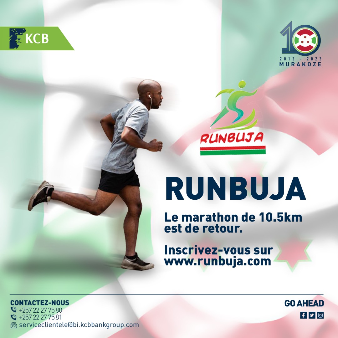 L'évènement sportif tant attendu: "Run Buja" pour une nouvelle édition.Cette année, la course incontournable de bujumbura se tiendra sur un parcours de 10.5km au Stade INTWARI le 01/10/2022. Les inscriptions sont ouvertes.Inscrivez-vous dès aujourd'hui sur runbuja.com