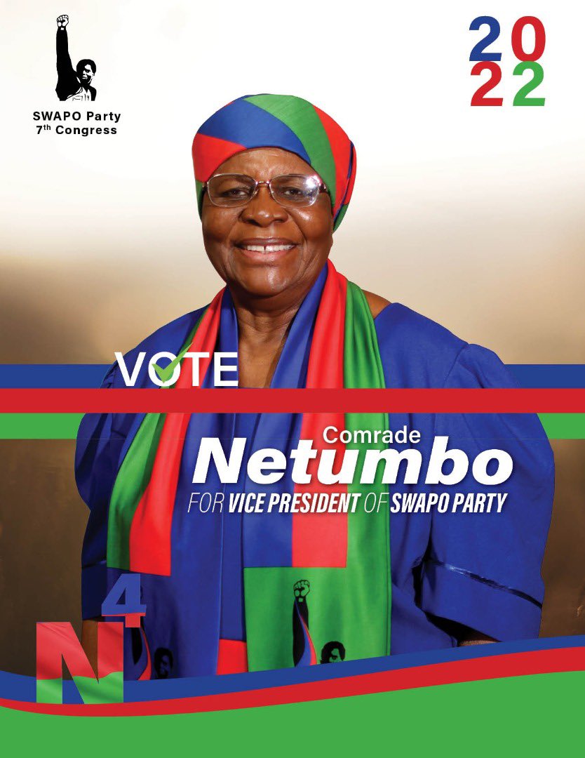 SWAPOPRESIDENT's tweet photo. Vote Comrade Netumbo for Vice President of SWAPO Party. #NToThePowerOf4 #NNNN #ComradeNetumbo #SWAPOParty https://t.co/b46CJFJBhr
