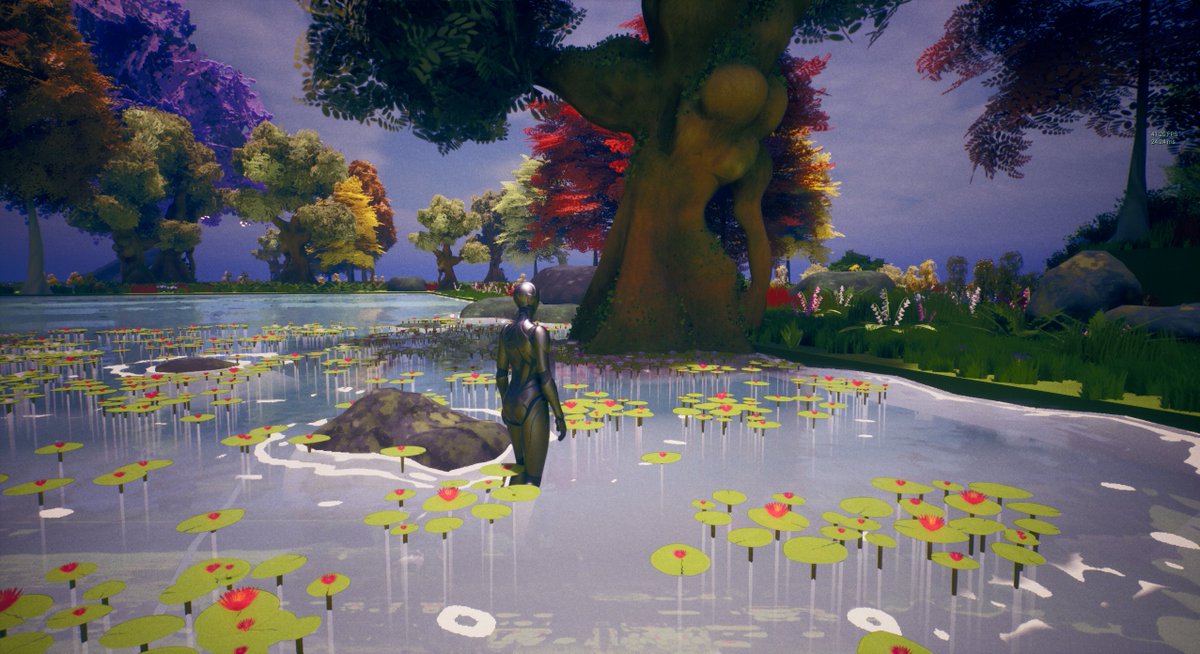 Map_pen's tweet photo. WIP project in UE5 (Unreal Engine 5). Test scene for testing out graphics (models, textures, effects and so on). Gonna redo the water lily's later to give them more quality and overall just look nicer. This is just 12 days of hard work with a fulltime job on the side. https://t.co/EJYGPib3XK
