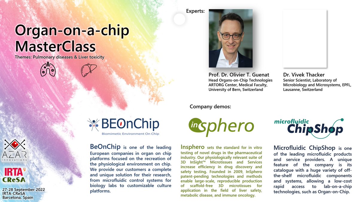 Hossein_EA's tweet photo. Another #OrganOnChip #OoCMasterClass! This time, #training for the staff of IRTA-CReSA.
We are proud to have Dr. Olivier Guenat and Dr. Vivek, and cool technologies from @BeOnChip , @InSphero & @ChipShop_Jena.
#MicrophysiologicalSystems #Workshop
#TissueChip #HandsOn https://t.co/OFwSoAZN1z