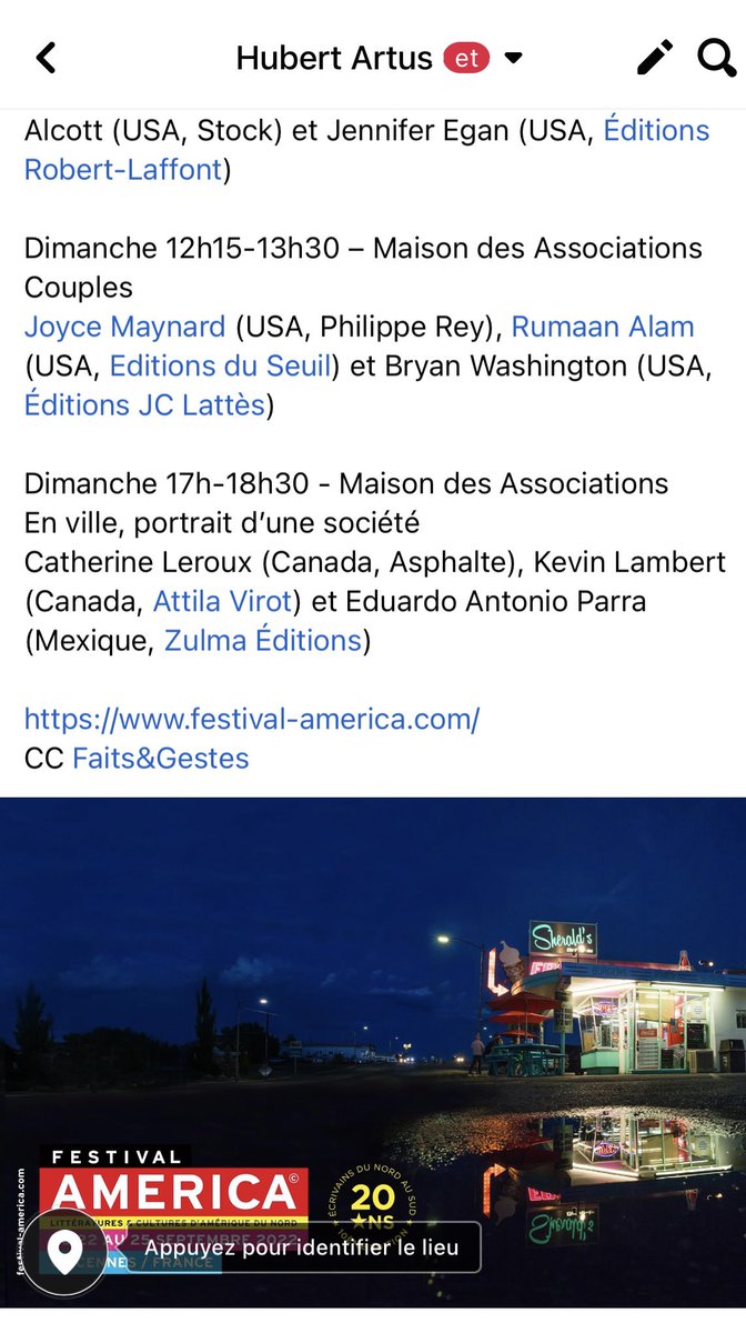 Du 22 au 25 septembre à Vincennes (94), c'est <a href="/FestivalAmerica/">Festival America</a>. Toute le programme et la listes des auteurs/trices invité(e)s est dispo sur le site.
J'y serai présent le samedi et le dimanche, avec les animations suivantes