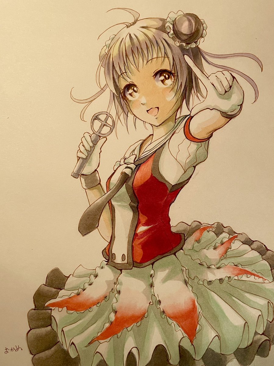 那珂(艦これ) 「今日の練習絵は艦隊のアイドルちゃん 」|おかめのイラスト