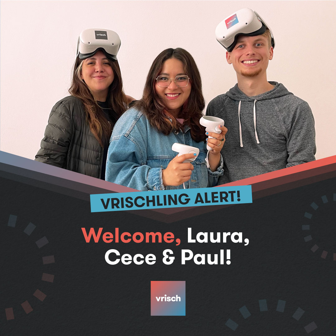 VrischVR's tweet photo. ¡Our family has grown once again! VR thrilled to introduce you to our talented interns Laura, Cece, and Paul. A media artist from Colombia, a multimedia designer from El Salvador, and a videographer from Austria. VR super excited to join forces 🙌🏼#vrteam #interns #XR #welcome #VR https://t.co/swF0SFOqc9