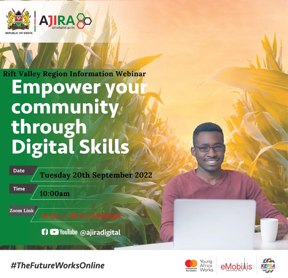 You can't miss this eye opening and exciting discussion on how to succeed on online work hosted by Rift Valley CMs happening tommorow at 10:00 Am Register here : bit.ly/3AQsPpX #TheFutureWorksinline
#AjiraMashinani
<a href="/eMobilis/">eMobilis Technology Training Institute</a>
<a href="/AjiraDigital/">Ajira Digital</a>